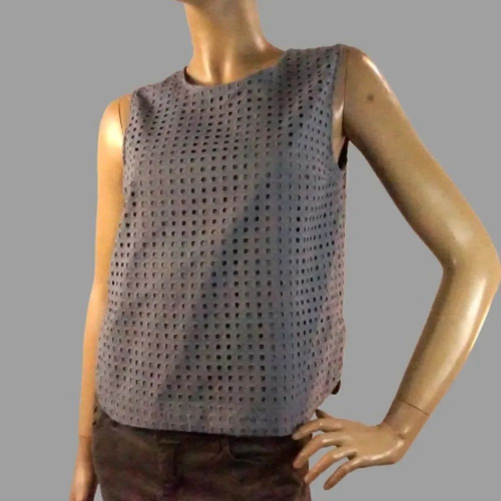 GAP Eyelet Tank Top Shirt Womens Size Small Gray Cotton Lined Zip Back